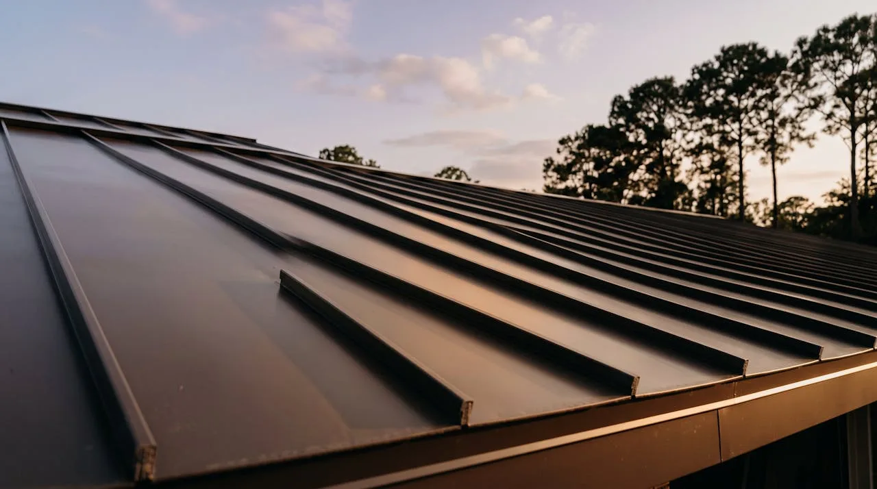 Standing seam metal roof panels on a Florida home